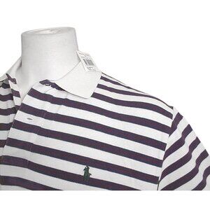 NEW Polo Ralph Lauren Polo Shirt M or XL White With Navy & Maroon Stripes Cotton